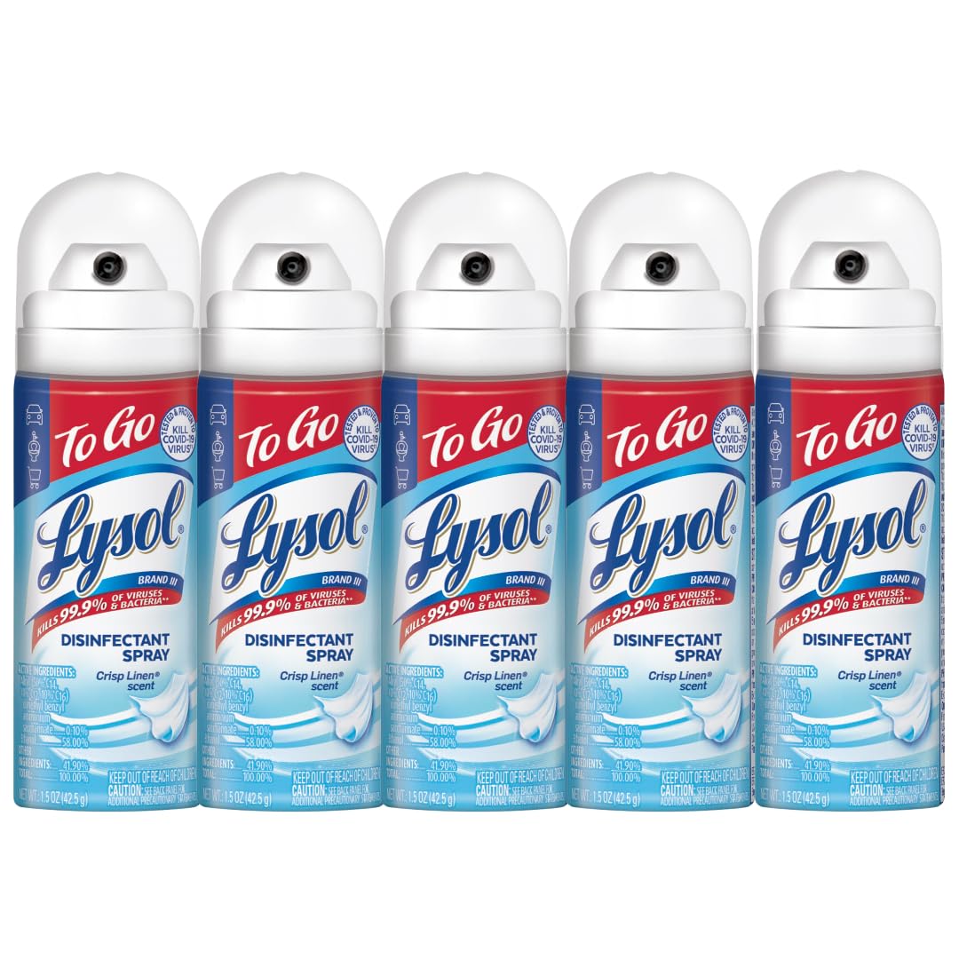 Lysol Disinfectant Spray to Go Crisp Linen 1 5 Ounce Pack of 5