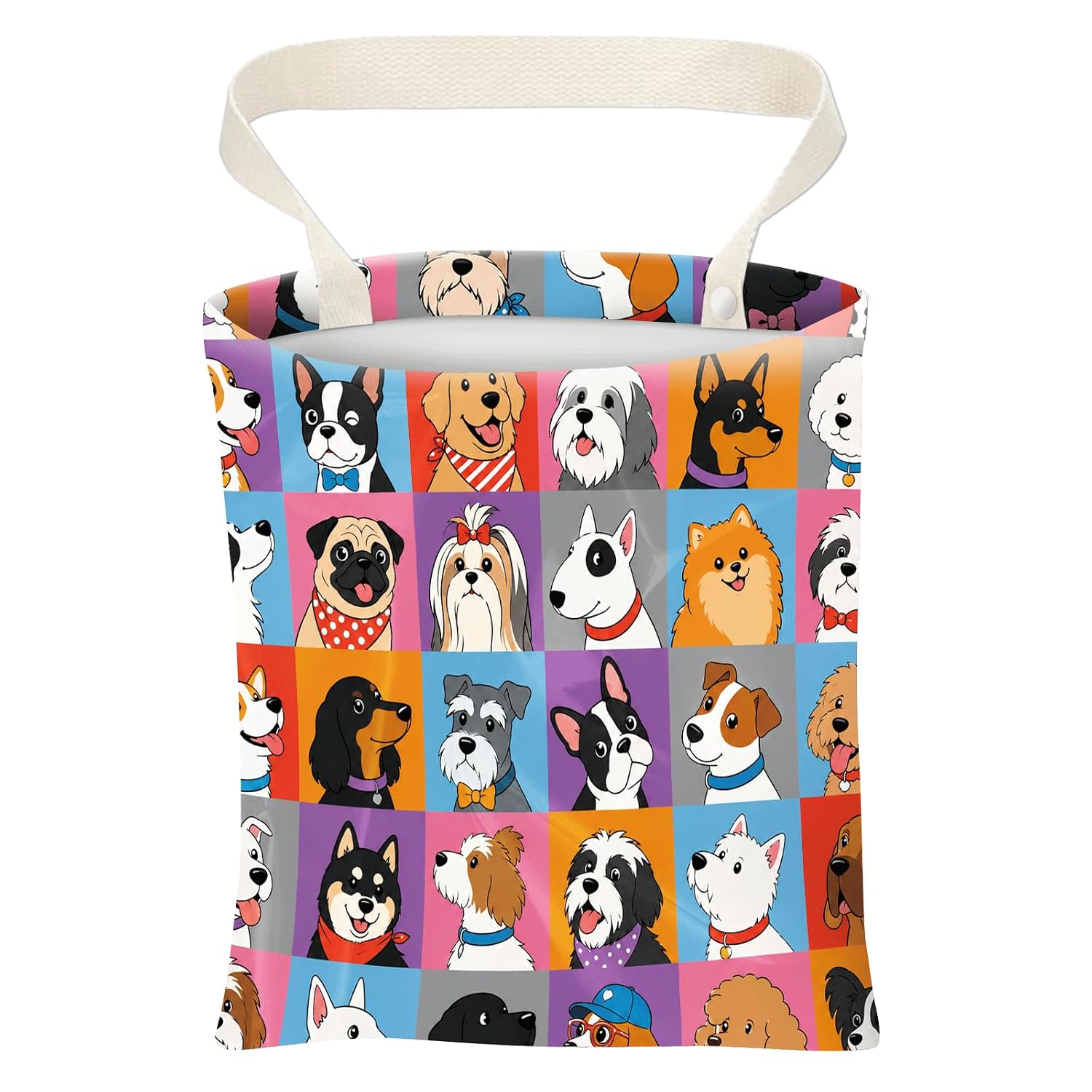 Car Trash Can, Cute Car Trash Bag, Hanging Car Organizer and Storage Bag, Trash Bin for Car Accessories, Vehicle, Travelling, Camping Cute Colorful Dog Faces