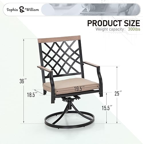 Miniatura 10 de Sophia & William Juego de 2 sillas de comedor para patio, mecedoras giratorias de metal para exteriores con cojín, para jardín, patio trasero, bistró