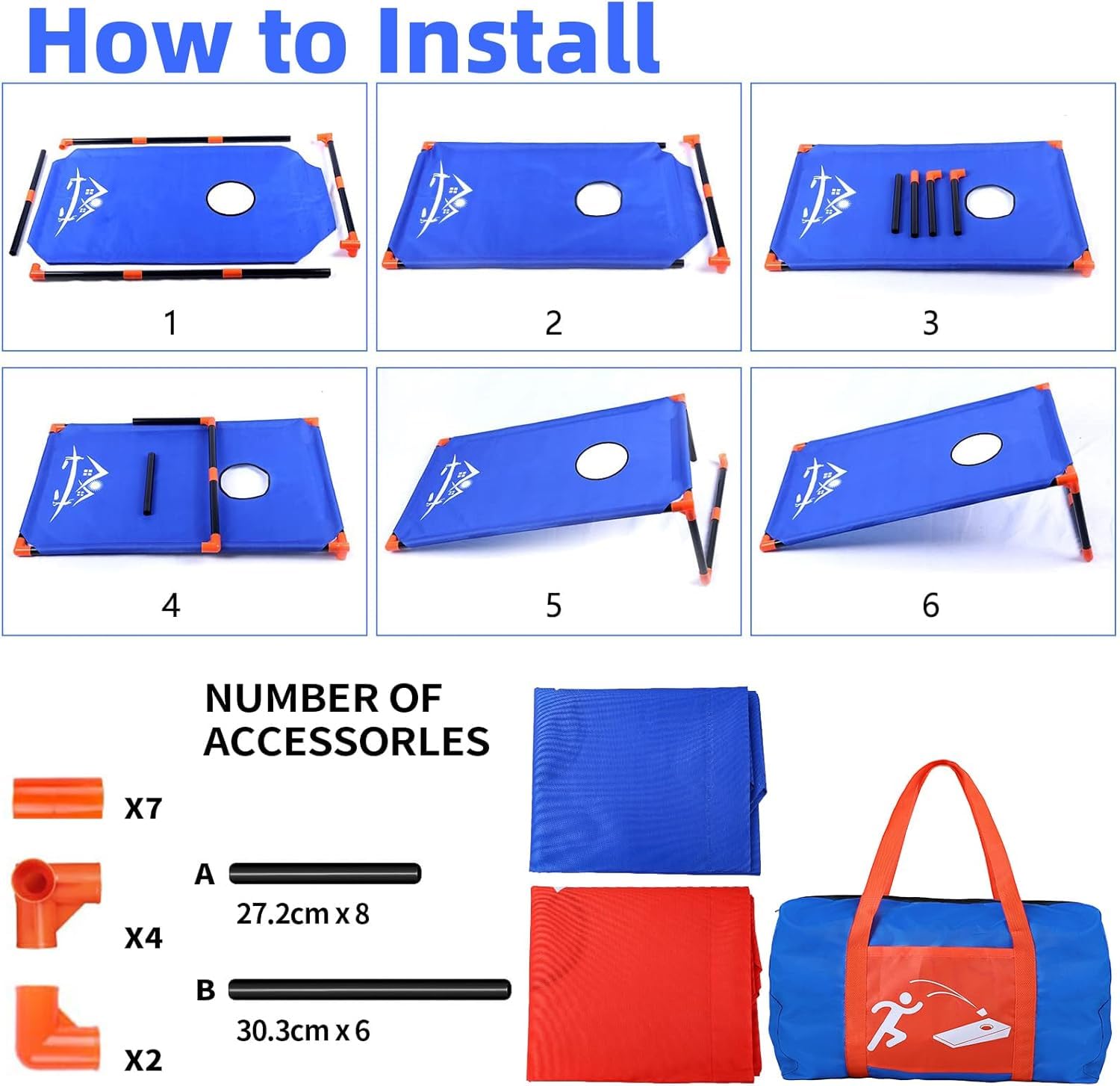 Sac Cornhole Jeux Exterieur Portable Corn Hole Jeux pour l'extérieur avec Cadre en PVC, 8 Sacs de Haricots et Sac de Transport pour Les Le Jardin, la pelouse, Les Jeux de Plage, Le Camping
