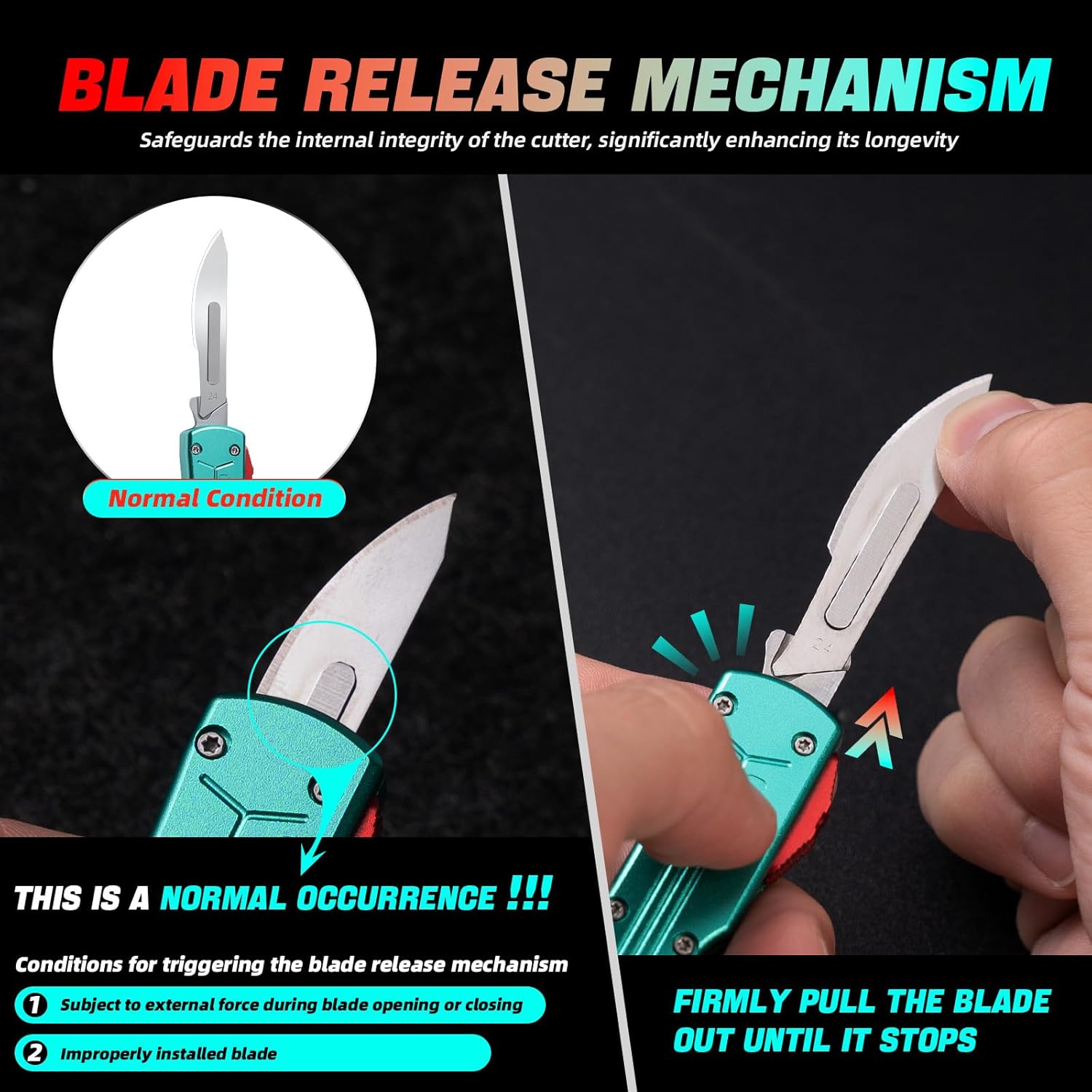 XXOK Auto Utility Knife portable utility retractable knife All Metal Construction Carbon Stainless Steel Blade with Clip 20PCS #24 Blades Replacement Green