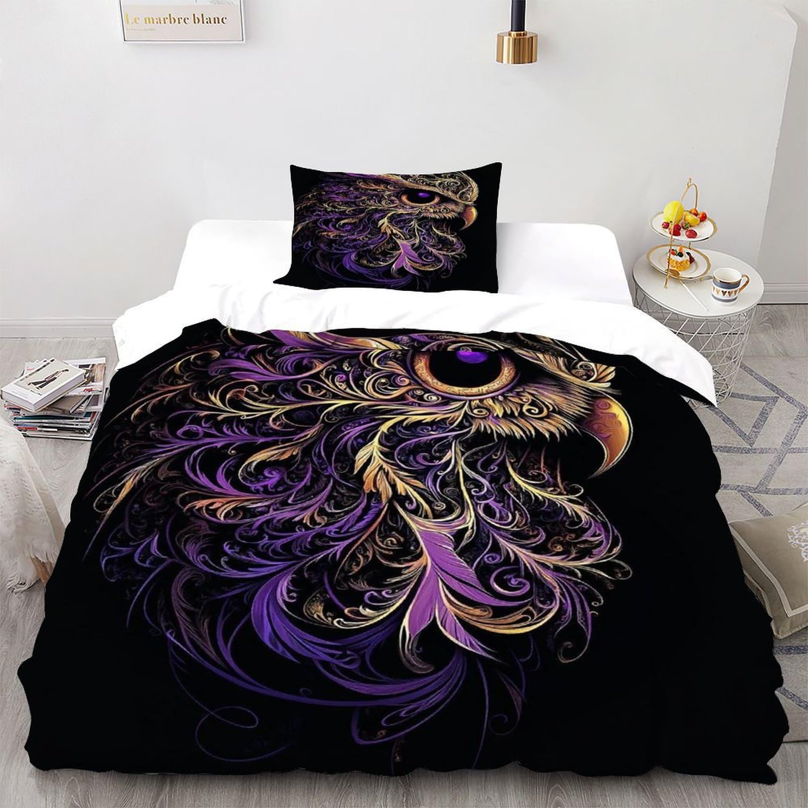 Parure de lit chouette en microfibre avec housse de couette single 135x200cm et sa taie