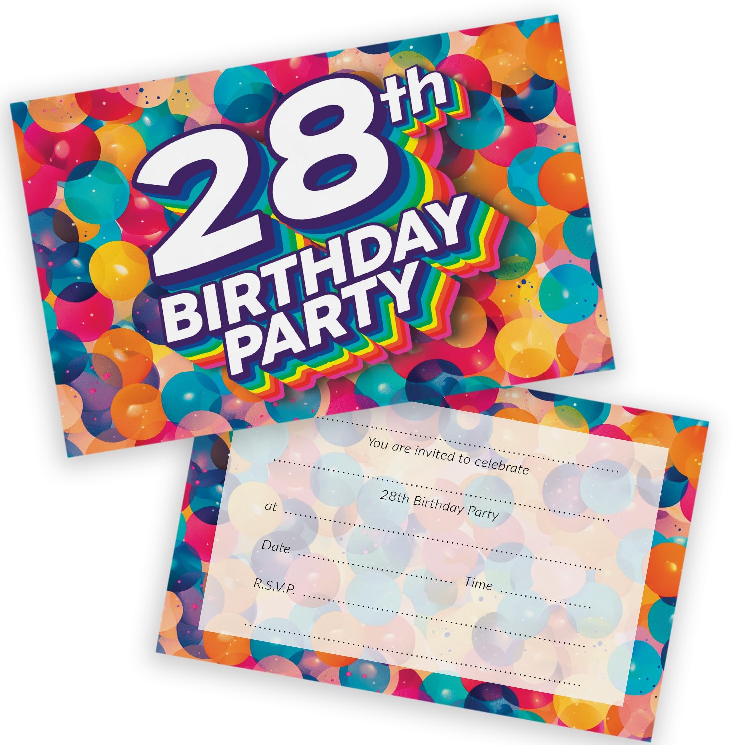 28th Birthday Party Invitations Men Women - Rainbow Balloons 20 Pack - Adults Birthday Invitations for Friends Family A6 Bday Party Invites Invitation Cards with Folding Envelopes