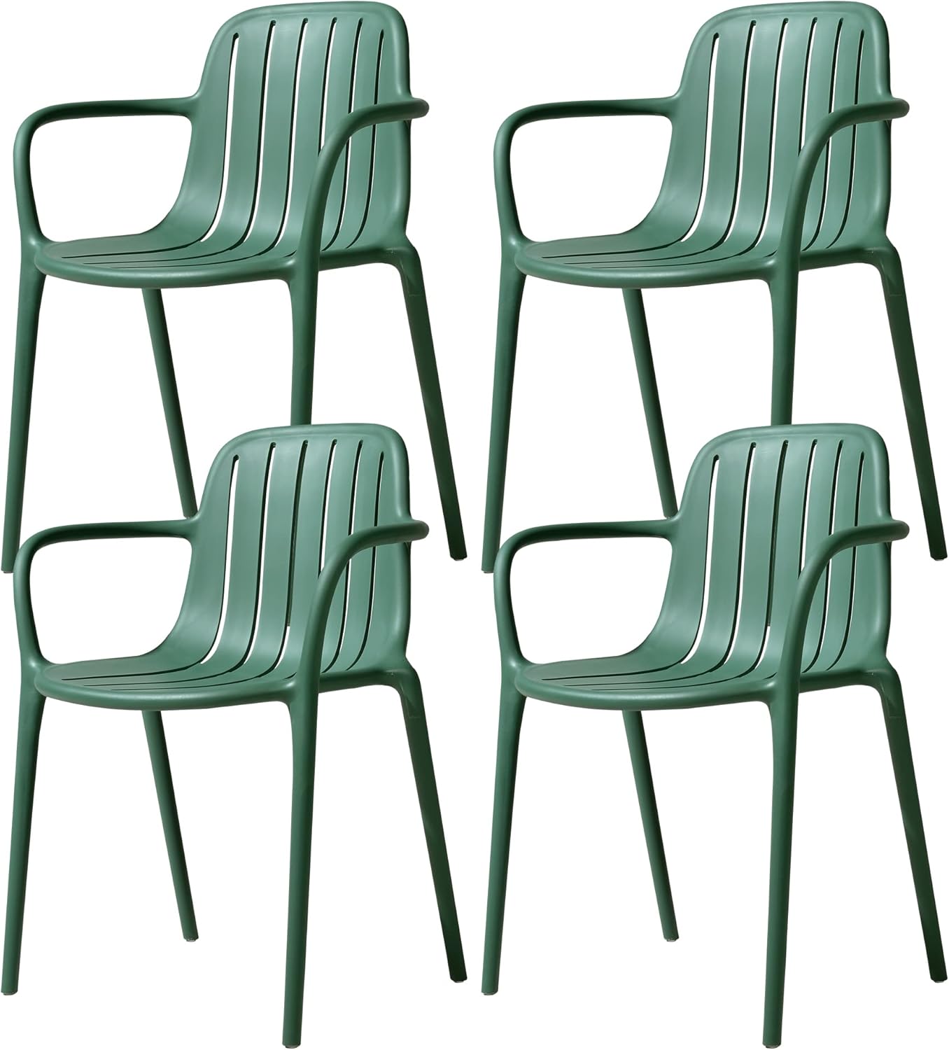 LESHI Patio Dining Chairs Set of 4 Plastic Chair with Armrests Backrest Breathable Design Art Style for Dining Room Bedroom Living Room Patio Indoor Outdoor (Set of 4, Dark Green)