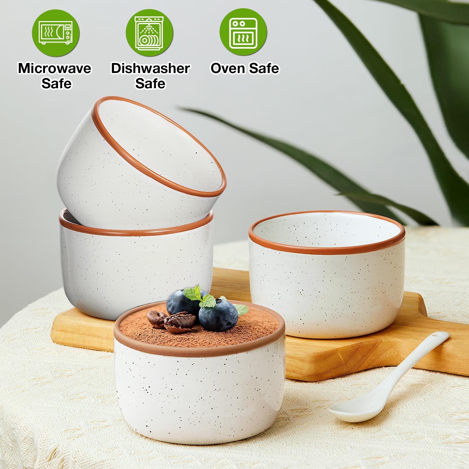 Ramekins - Juego de 6 ramequines para crema brulee de 8 onzas, aptos para horno, cuencos de porcelana para ramequines, mini moldes para tartas de queso, plato pequeño para hornear, cuencos para salsa,