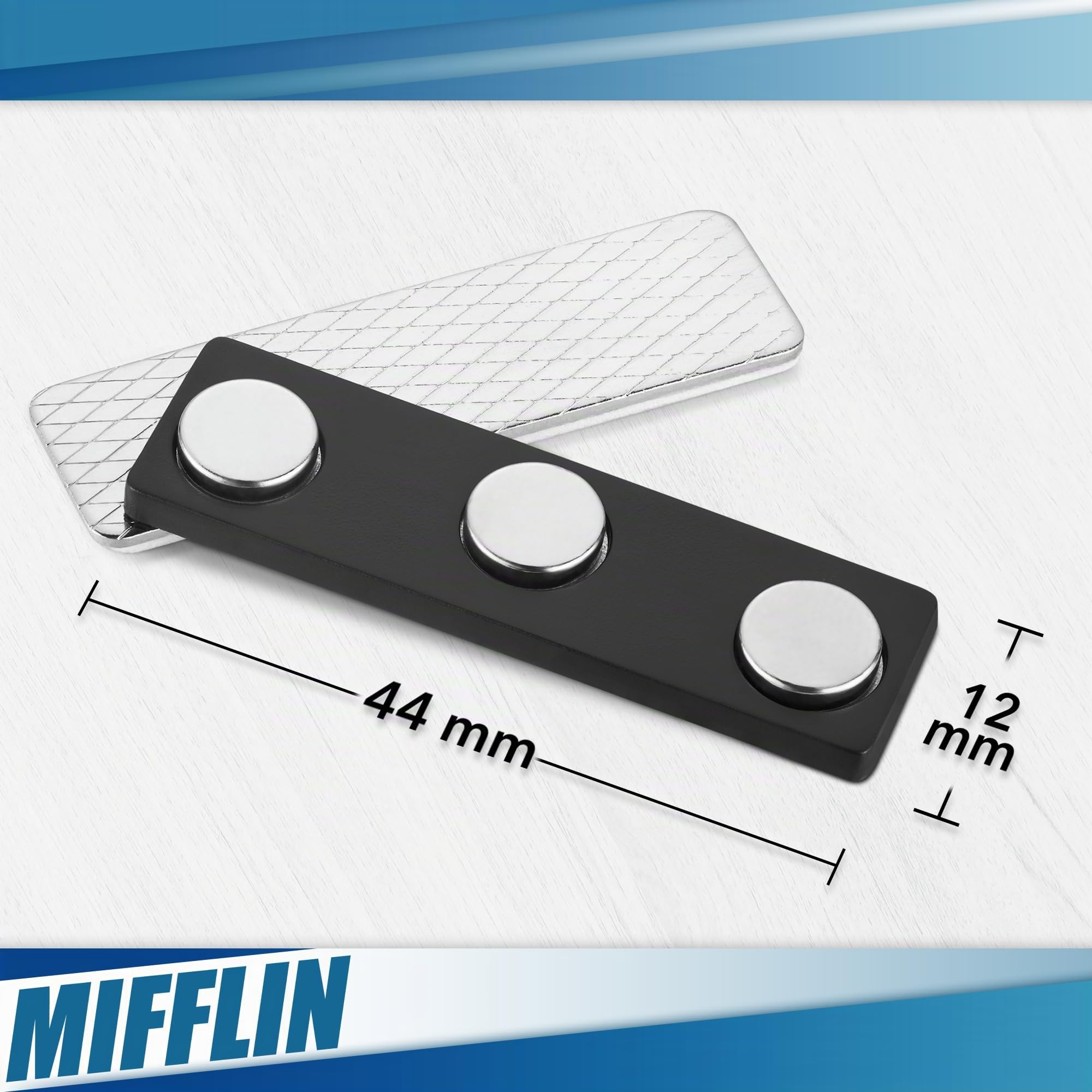 Porte-nom Mifflin avec 100 aimants de badge 44,5 x 12,7 mm et 3 aimants en néodyme extra puissants pour porte-badge d'identification