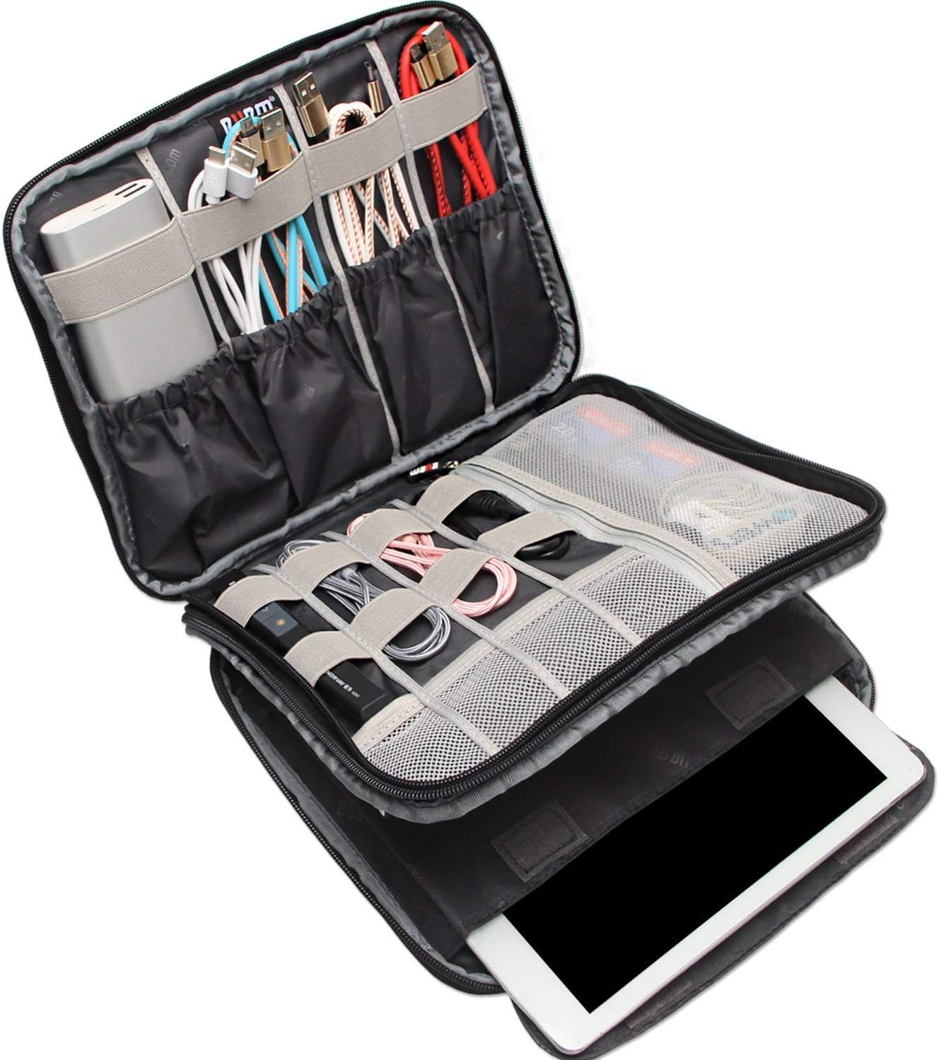 BUBM Travel Electronics Organizer, Double Layer Cable