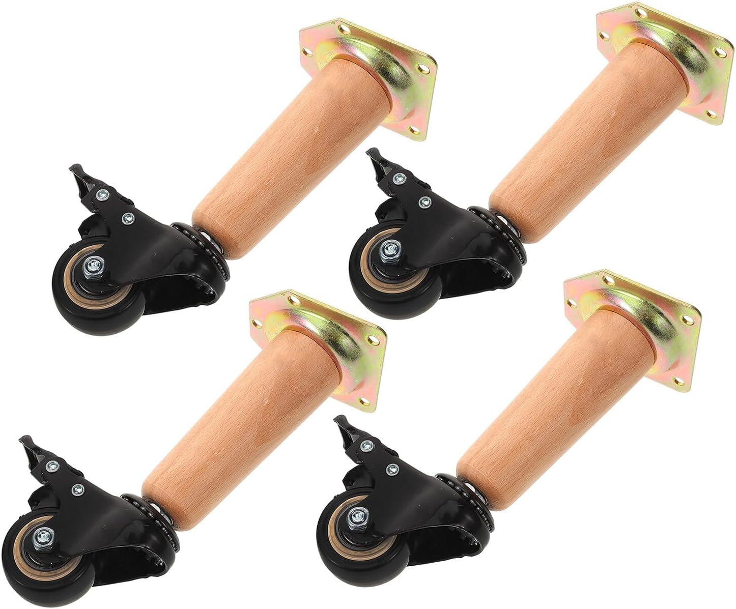 Luxshiny 4pcs Movable Furniture Legs with Caster Wheels Solid Beech Wood Table and Sofa Legs 10cm Wooden with 6.2cm Tilted Wheels Replacement Desk and Cabinet Feet for Easy Mobility