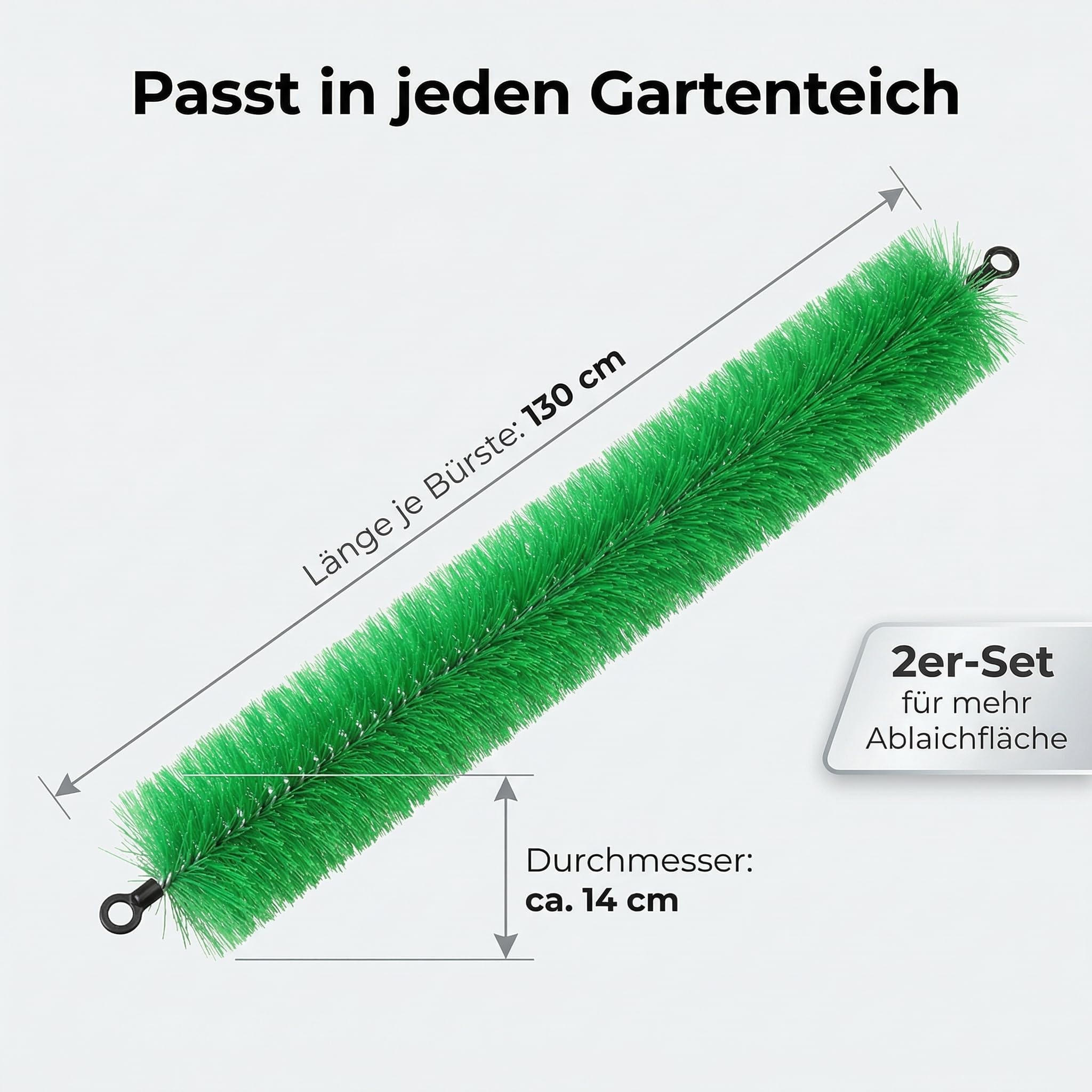 Pondlife Koi Laichbürste Ablaichhilfe, 2er-Set, je 130 cm, Ø 14 cm, weiche PP-Fasern, rostfreier Drahtkern, flexible Laichhilfe für Teichfische im Gartenteich, mit Ösen erweiterbar