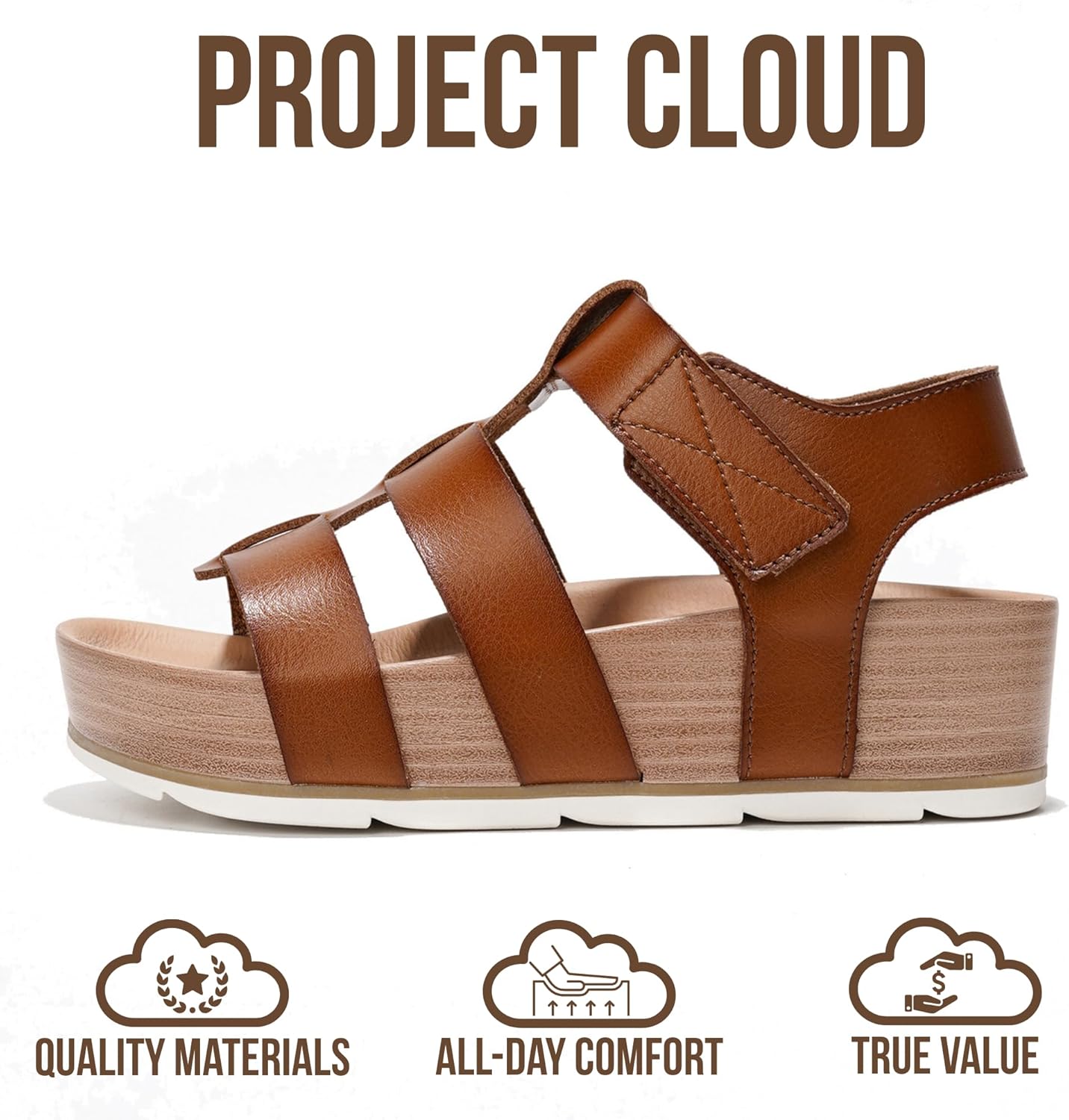 Project Cloud Platform Sandals Women – Strappy Wedges with Comfortable Plush & Soft Insole – Lightweight & Non Slip Platform Sandals for Women 2026