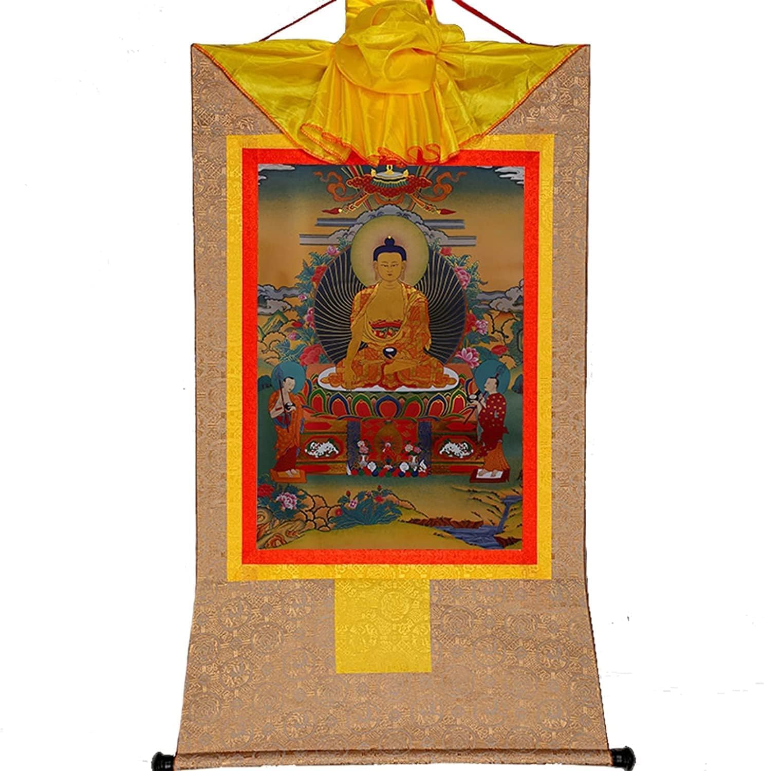 Cnfhfry Blu Vintage Tapestry, Vintage Sakyamuni Tibetan Thangka Tapestry Handmade Buddhist Brocade Embroidery Painting