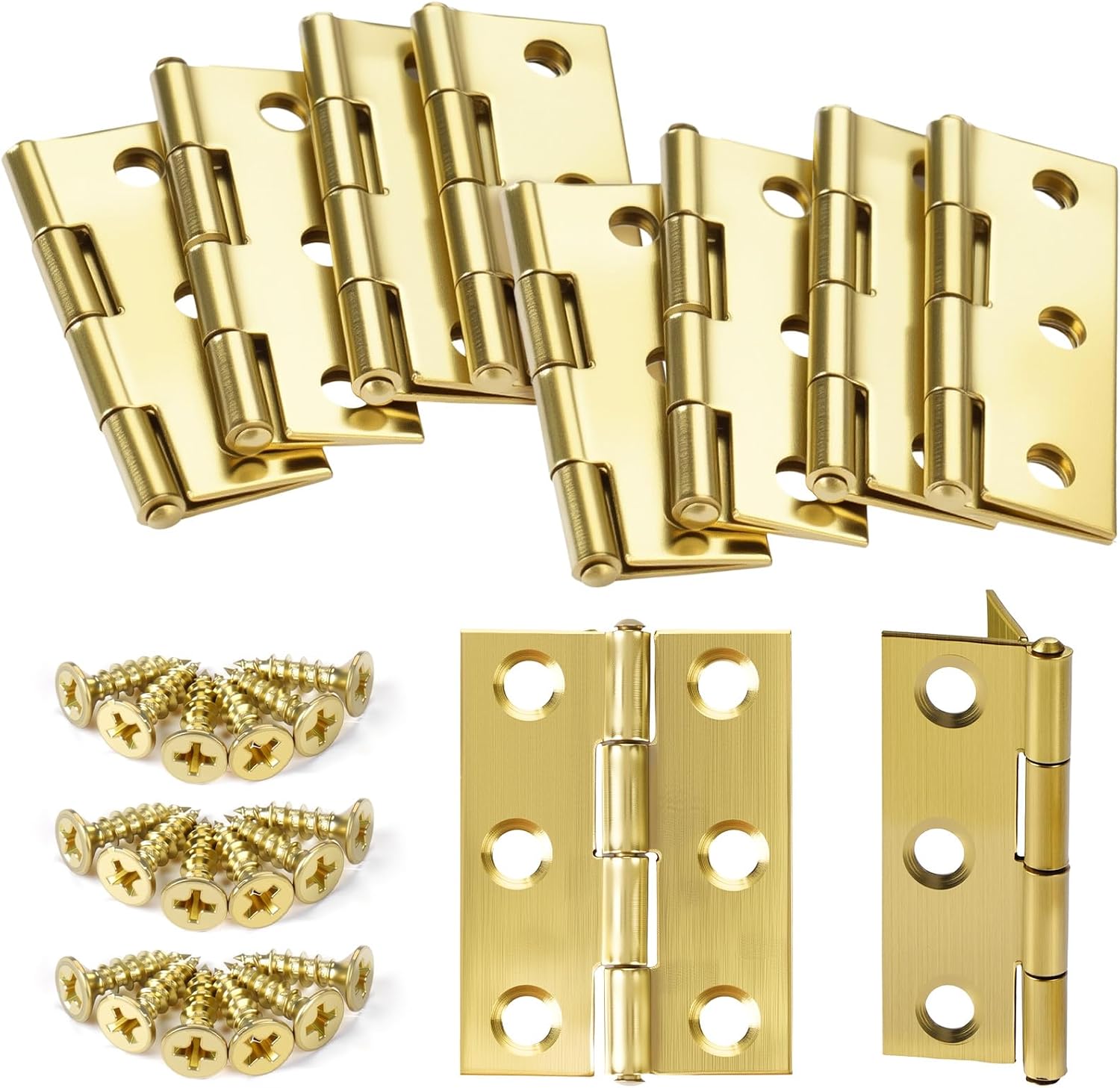 Anstore 10 Stück Scharniere Klappbar, 44×32×1mm Faltbar Gold Scharnier Edelstahl, 270° Scharnierband Klein mit 72 Stück Schrauben, Türscharniere für Türen, Fenster und Schränke