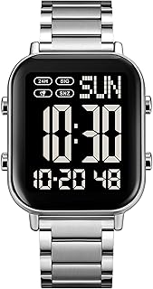 Digital Uhren Herren Digitaluhr Große Ziffern Senioren Business Digitale Armbanduhr Männer Metallarmband Luxus Uhr LED Dualzeit Datum 12/24H Stoppuhr