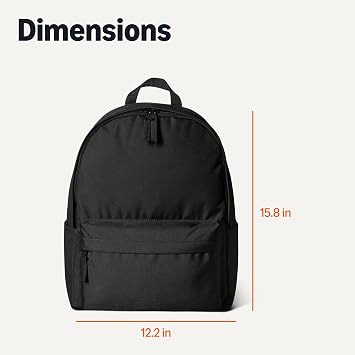 Amazon Basics Backpack for School, Travel, Study with Padded Adjustable Shoulder Straps, Spacious Compartment, Water Bottle Pockets, Durable Classic Design, Black