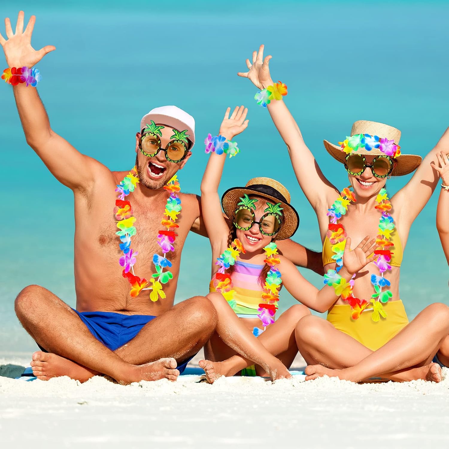 6 Set 60 cm Hawaiian Luau Hula Grass Skirt Pineapple Sunglass Flowers for Holiday Hawaiian Christmas Party Cosplay - Image 6