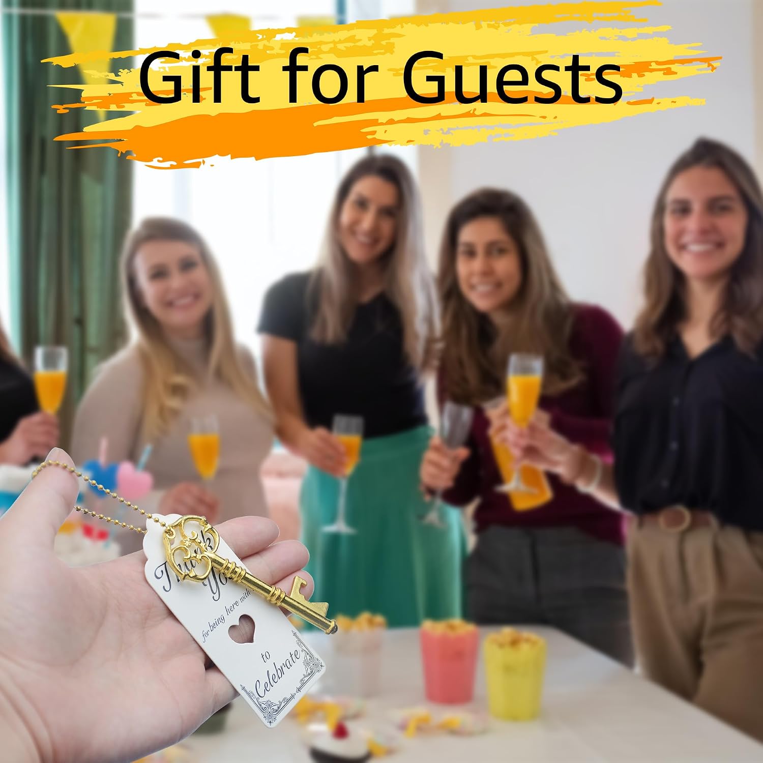 Aokbean 52pcs Vintage Skeleton Key Bottle Opener Party Favor Wedding Favor Guest Souvenir Gift Set with Escort Thank You Tag Card and Keychain (Gold)
