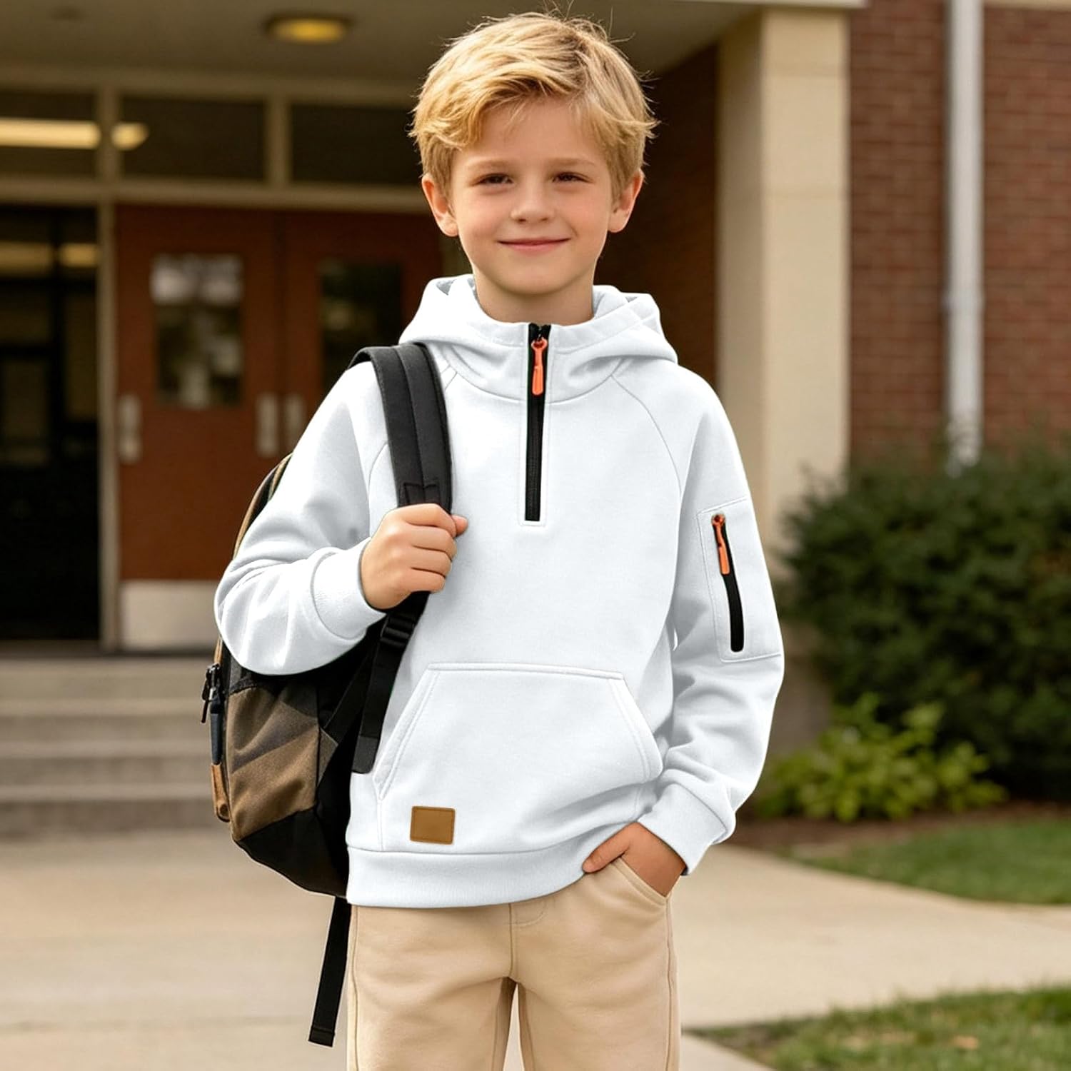 Boys Half Zip Hoodie Fleece Winter Pocket Sleeve Pullover