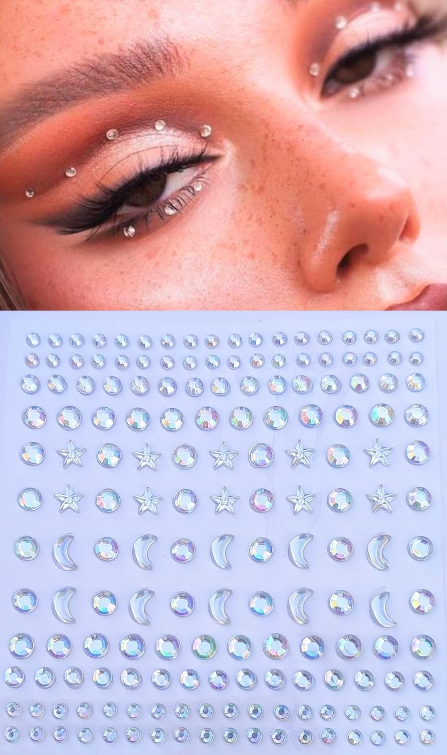 Taş Sticker Yapışkanlı Saç, Yüz, Tırnak, Makyaj nane Süs Taşı Işıltılı Parlak Beyaz Ay, Yıldız, Yunanarlak Model, Giraffe Sticker, Beyaz Ay, Yıldız, Yuvarlak Model