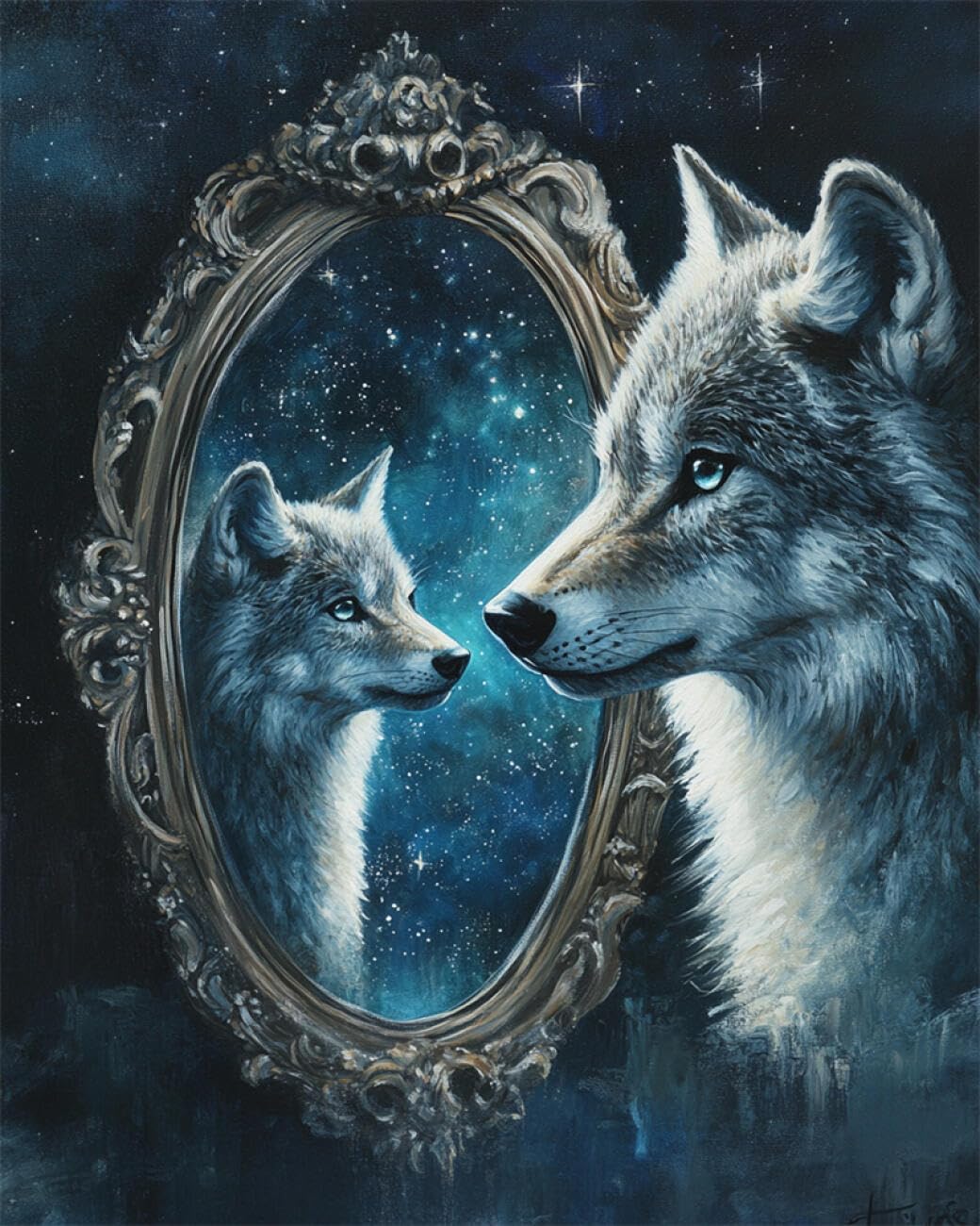 RKFLGEW DIY Seed Bead Embroidery Kits Starry Wolf 30x40cm