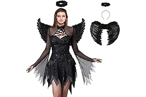 SOMOYA Sexy Dark Angel Dress Costume Black Fallen Dress Costumes Wings Cosplay for Women