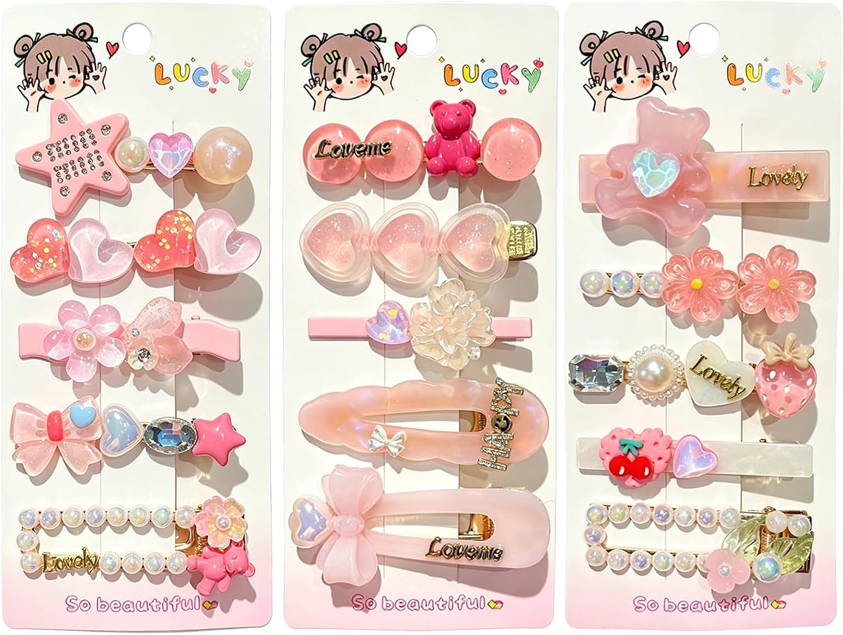 15 Pcs Girl and Women Hair Clips, Sweet and Fashionable Hair Clip Set, Pearl Color Acrylic Resin Hair Accessories, Suitable as Gifts for Girls and Women(pink)