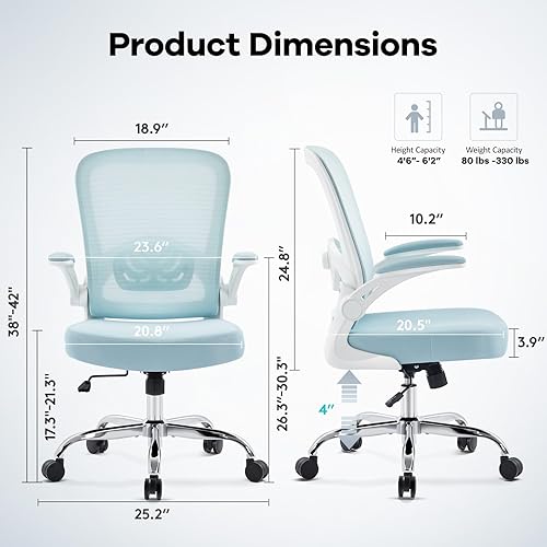 Miniatura 2 de Silla de oficina, silla de escritorio ergonómica de malla con soporte lumbar ajustable, silla de computadora con reposabrazos abatibles, sillas