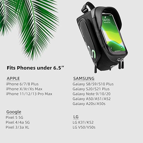 Miniatura 4 de ROCKBROS Bolsa para marco de bicicleta, bolsa de montaje para teléfono de bicicleta, soporte para teléfono de bicicleta con bolsas laterales, bolsa