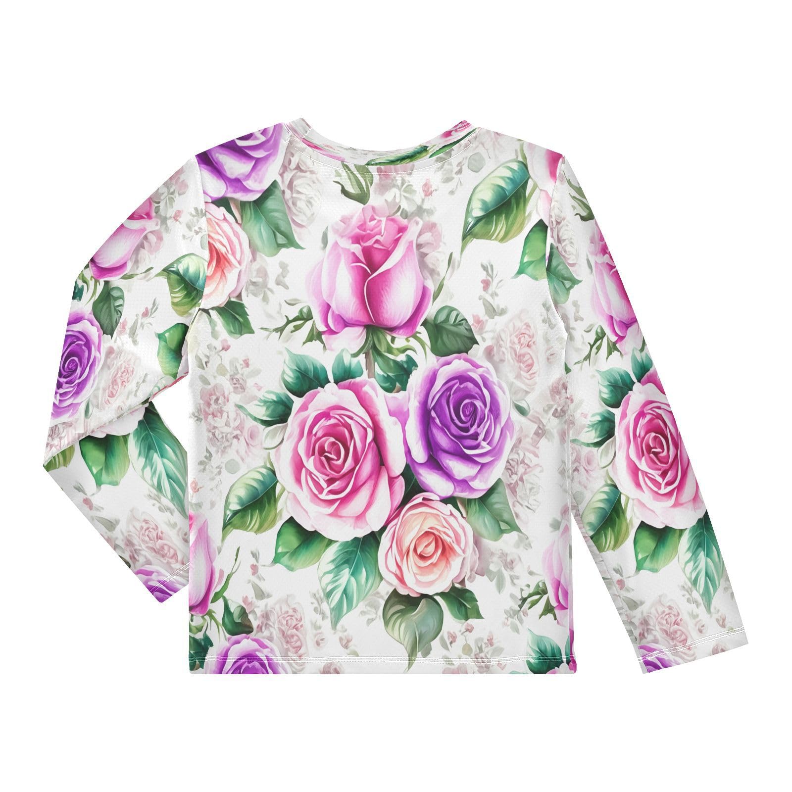 Floral Rose Blossom White Boy's Rash Guard Swim Shirt Long Sleeve Sun Shirt for Kids Toddlers UPF50+ 3T