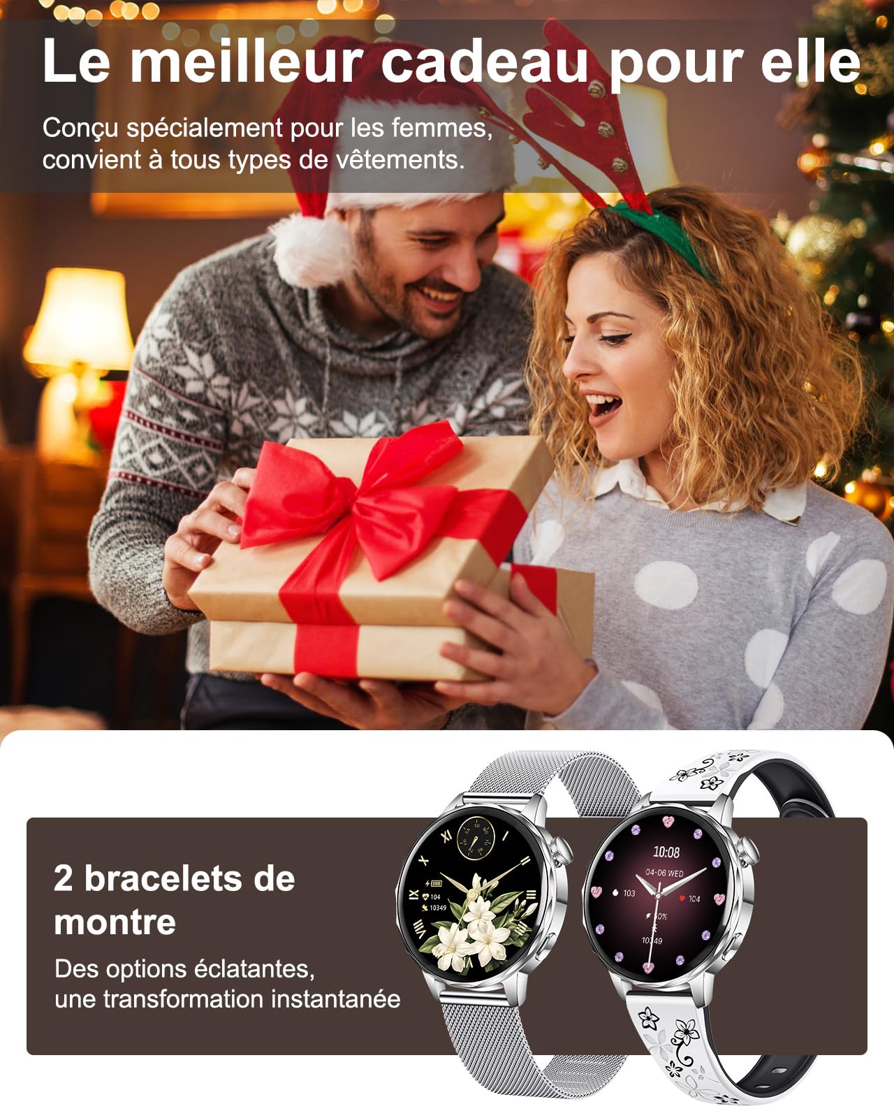 CIVO Montre Connectée Femme Sport: Acier Inoxydable Etanche Fitness Podometre - Track Bluetooth Smartwatch Compatible Android iOS Cadeau