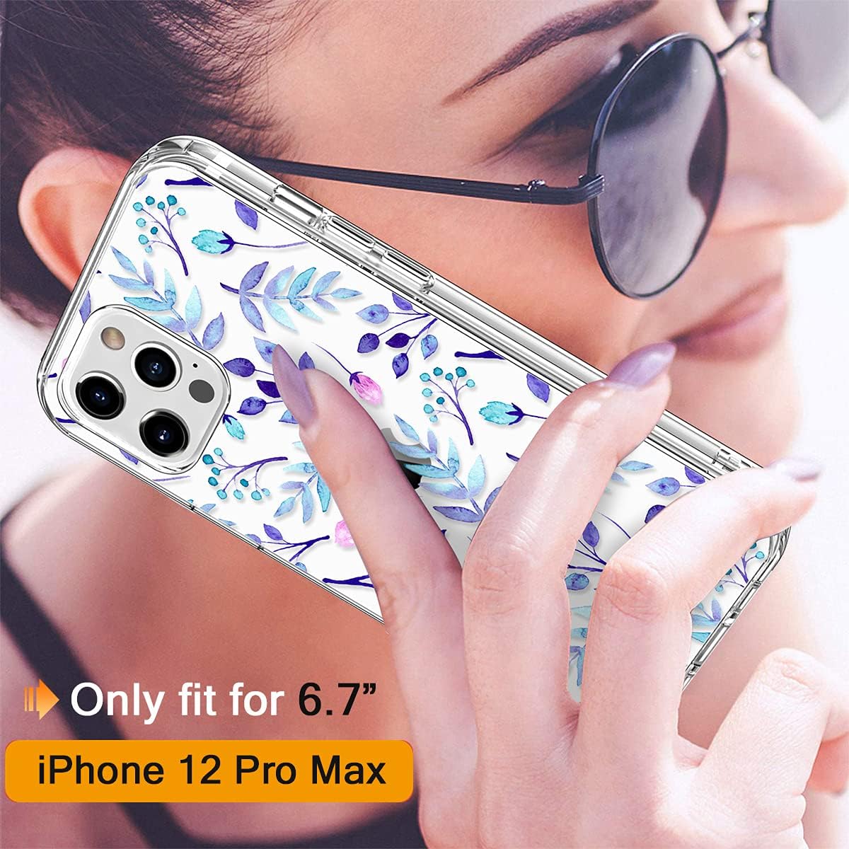 GiiKa for iPhone 12 Pro Max Case with Screen Protector, Clear Full Body Shockproof Protective Floral Girls Women Hard Case with TPU Bumper Cover Phone Case for iPhone 12 Pro Max, Blue Floral