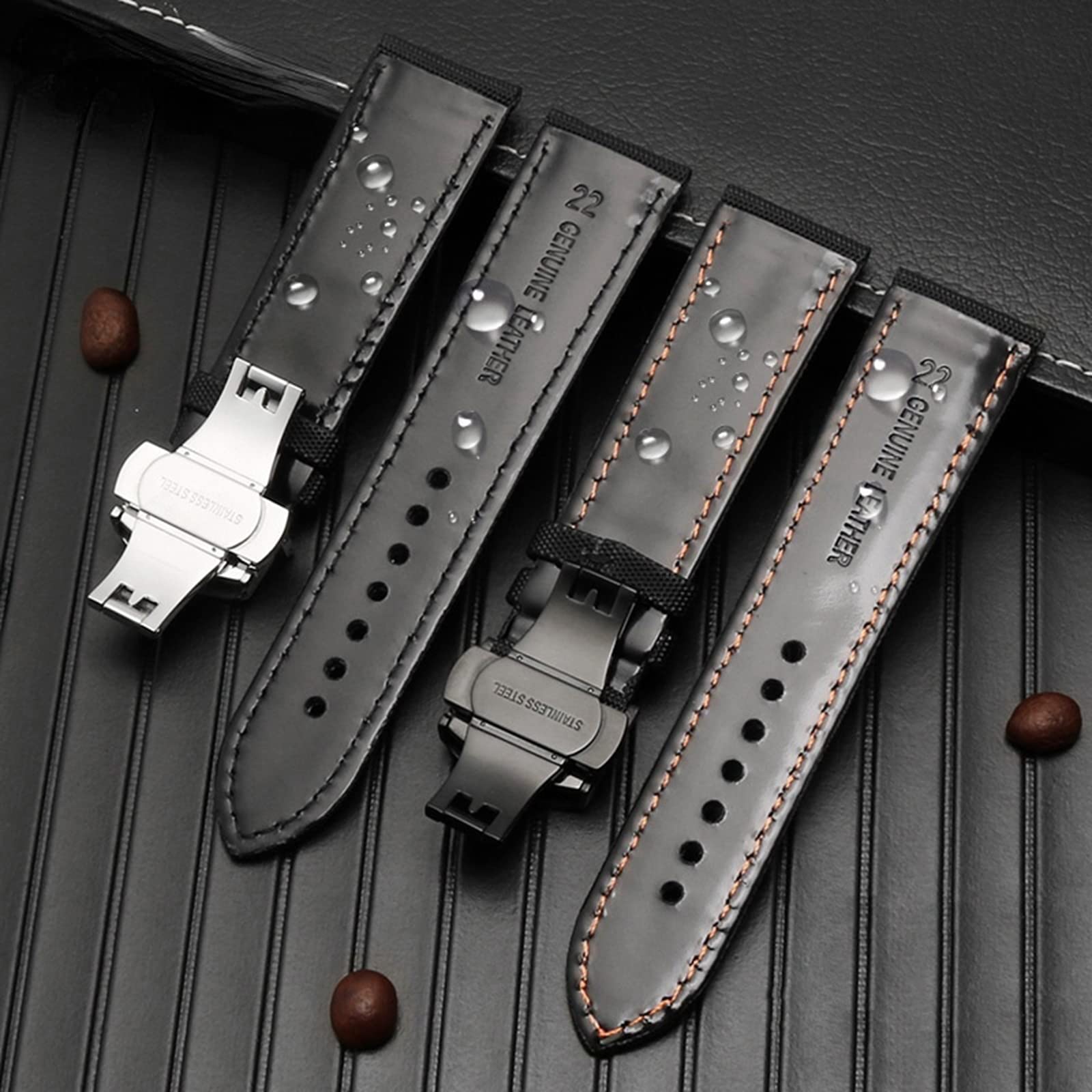 Correa de reloj de cuero, Correa de reloj for hombre, 20/21/22/23/24 mm, impermeable, lona y nailon, agradable for la piel, con hebilla repuesto despliegue liberación rápida opcional(Black 2,21mm)