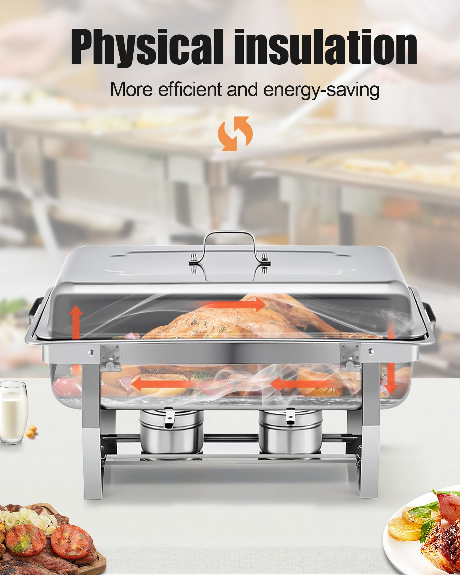 Chafing Dish Buffet Set 9L[Robust und hochwertig],2pcs contenitore in Acciaio Inox,[Rullo Bordo Design]Scaldavivande Buffet per Servire per Buffet di Catering e Feste