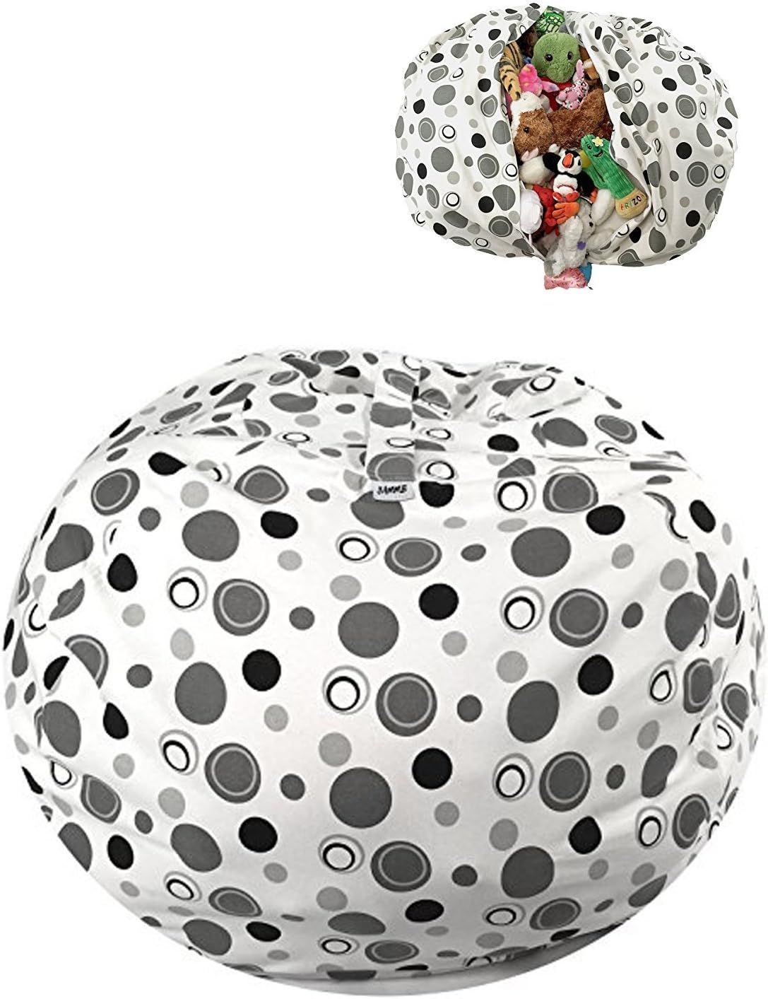 JAMMB Bags Extra Large Stuffed Animal Bean Bag Storage & Organizer for Kids, Teens & Adults | Stylish Ottoman Color Design | Huge Comfortable 38" Cotton Canvas in Modern Grey Polka Dots