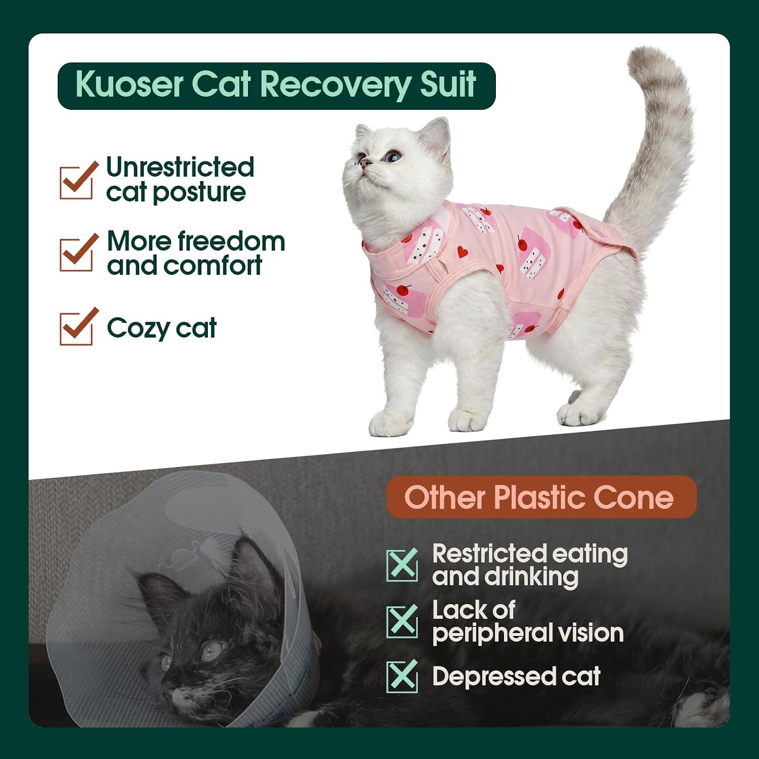 Kuoser Cat Recovery Suit for Female Male Cats, Breathable Post-Surgery Onesie for Spay Neuter, Abdominal Wound & Skin Disease Protection, E-Collar Alternative Anti-Licking Bodysuit for Kittens