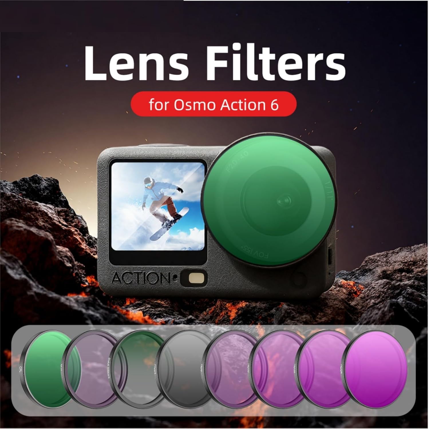 Filter Kit for DJI Osmo Action 6,CPL/ND8/16/32/64 UV Filter Kit Action Camera Accessories for DJI Osmo Action 6 (ND8+ND16+ND32+ND64)