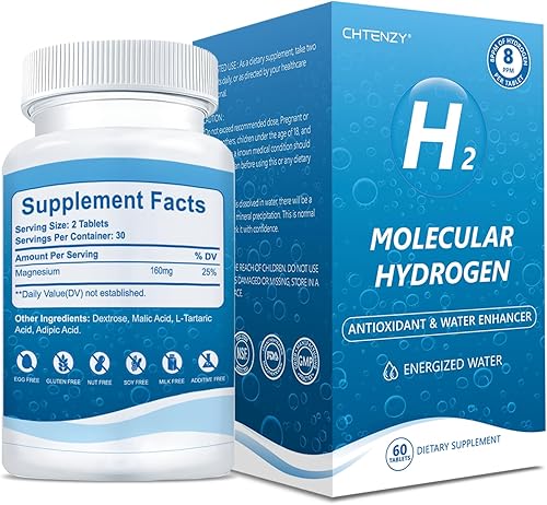 Miniatura 9 de Tabletas de agua de hidrógeno  H2 tabletas de hidrógeno molecular para agua potable, 8 ppm con magnesio, sabor naranja, 60 unidades, electrolitos