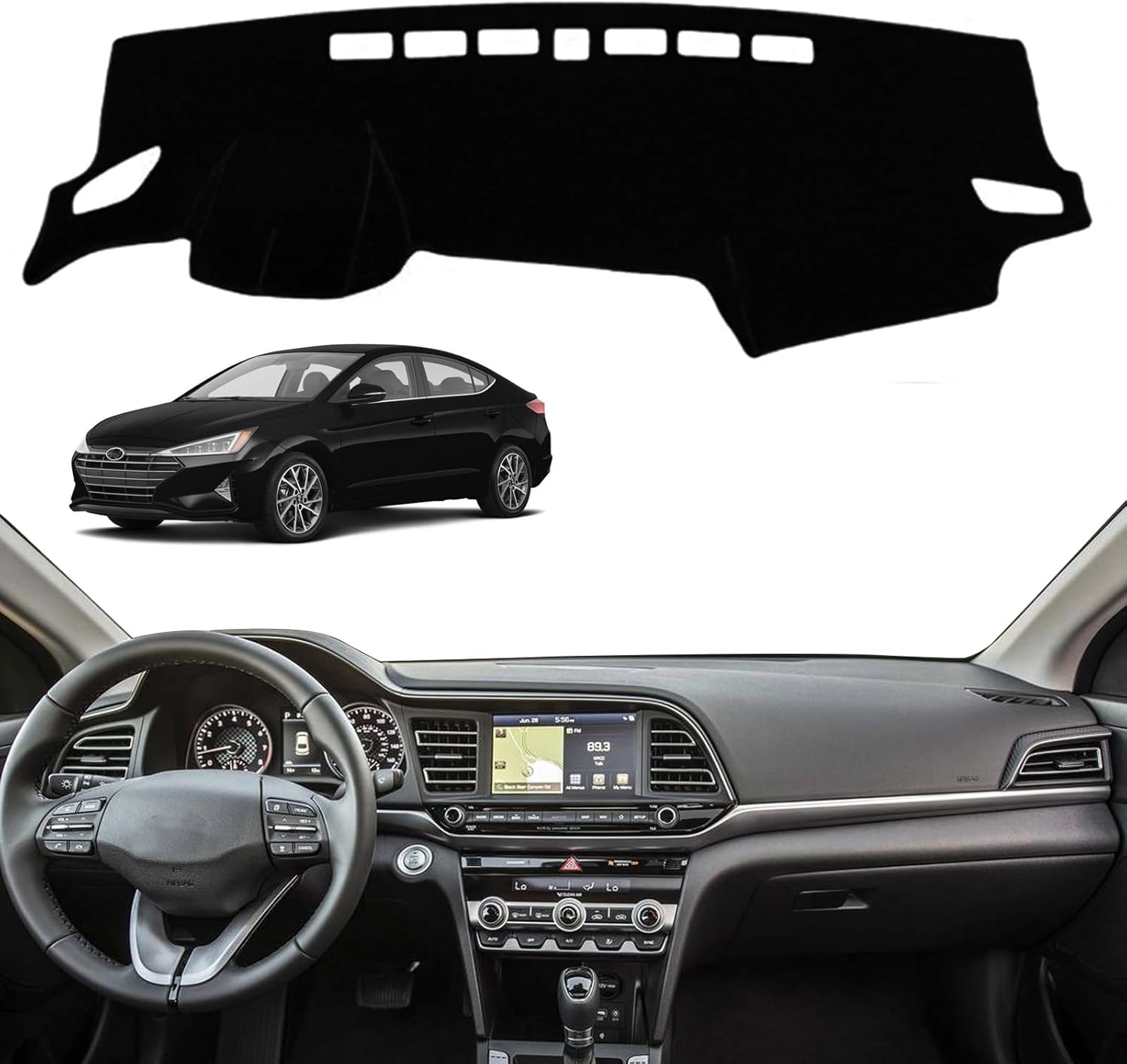 Dashboard Dash Board Cover Mat Pad Carpet Non-Slip Custom Compatible with Hyundai Elantra 2017 2018 2019 2020 Protector Sunshield (Black Trim)