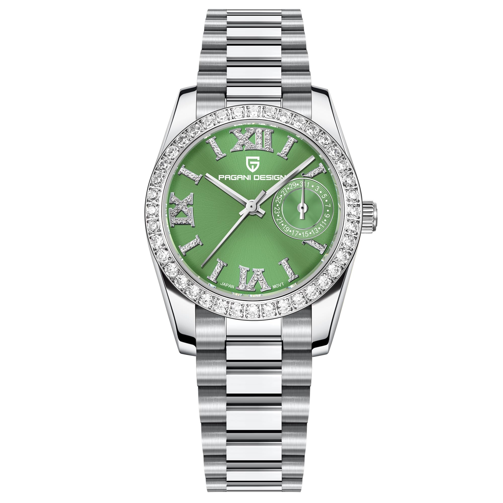 HaiQin Pagani Design Women's Elegant Quartz Watch Diamonds Series Stainless Steel Strap Japanese Movement Waterproof Light Luxury Wristwatch Date
