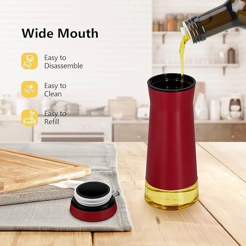 Miniatura 4 de Aelga Juego de dispensador de aceite y vinagre rojo  Paquete de 2 botellas dispensadoras de aceite para cocina sin goteo, decoración de cocina roja