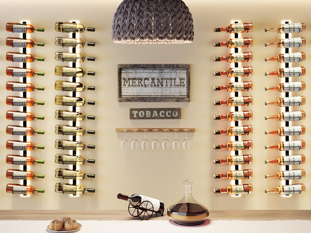 2 Pack 12 Bottle Wall Wine Rack for 24 Wine Bottles, DIY Detachable Wall Mount Wine Rack, Wine Storage Organizer Display Holder Used As One or Four, for Dining Room, Wine Cellar, wine lover gift