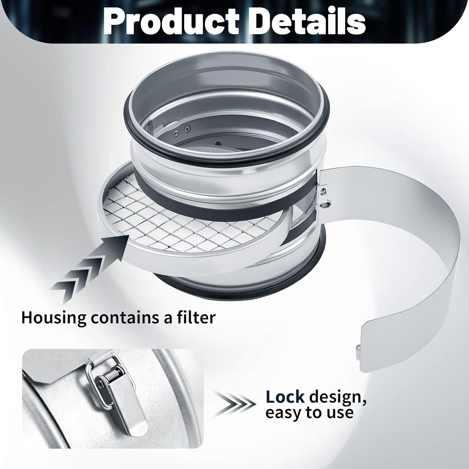 LEIFIDE 6" Inch Inline Round Duct Filter G4 Class Filtration Purifier System with Steel Mesh Air Vent Filters for Dust Collection Purification Rigid Flexible Vent Hose