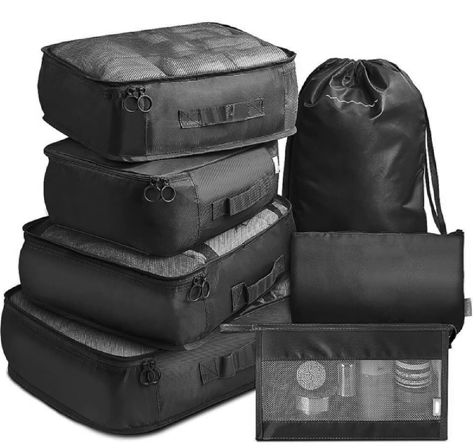 Packwürfel, 7 Stück, Dicke Reise-Organizer, Packtaschen, Reisegepäck-Pack-Organizer mit Schuhbeutel, schwarz, S