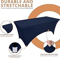 Vista 5 de Utopia Kitchen Paquete de 2 manteles de elastano [6 pies, color azul marino] ajustado, lavable y resistente a las arrugas, mantel elástico