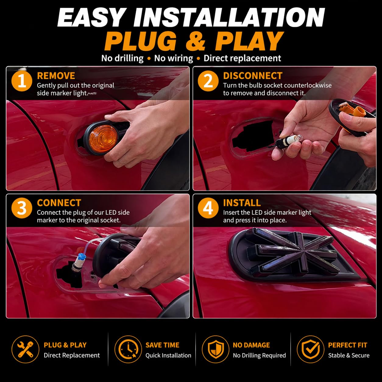 Indicatore Laterale a LED sequenziale Flowing 2Xlaterali dinamiche a LED Ambra 44 SMD con Non polarità Can Bus Error Free OE Presa per Fumè per Mini Cooper R55 R56 R57 R58 R59
