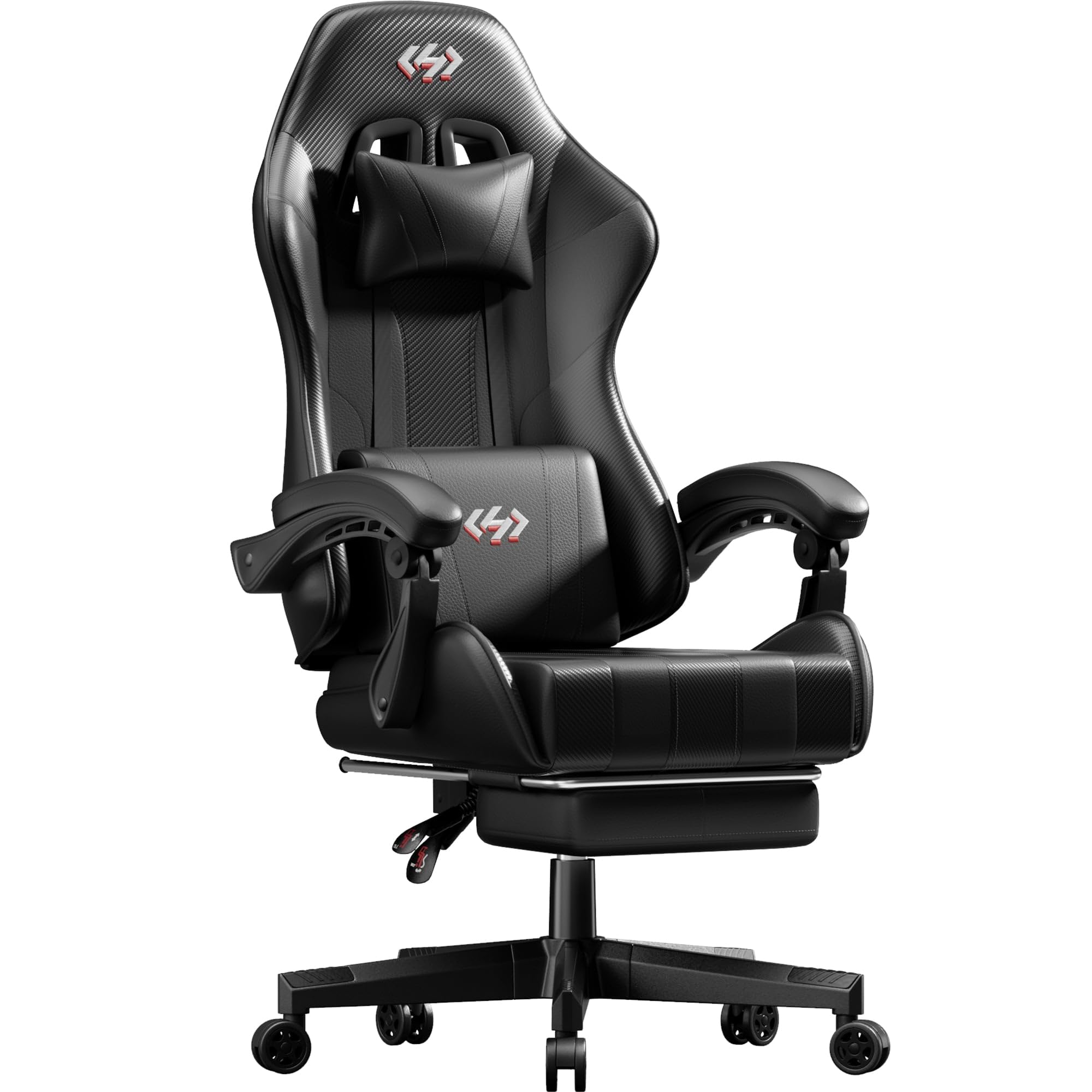 Silla Gaming Ergonómica, Silla Gamer con Reposapiés y Soporte Lumbar, Silla Ordenador con Spring Cushion, Sillon Gamer Altura Regulable, Respaldo Ajustable, Cadeira Gaming Negro