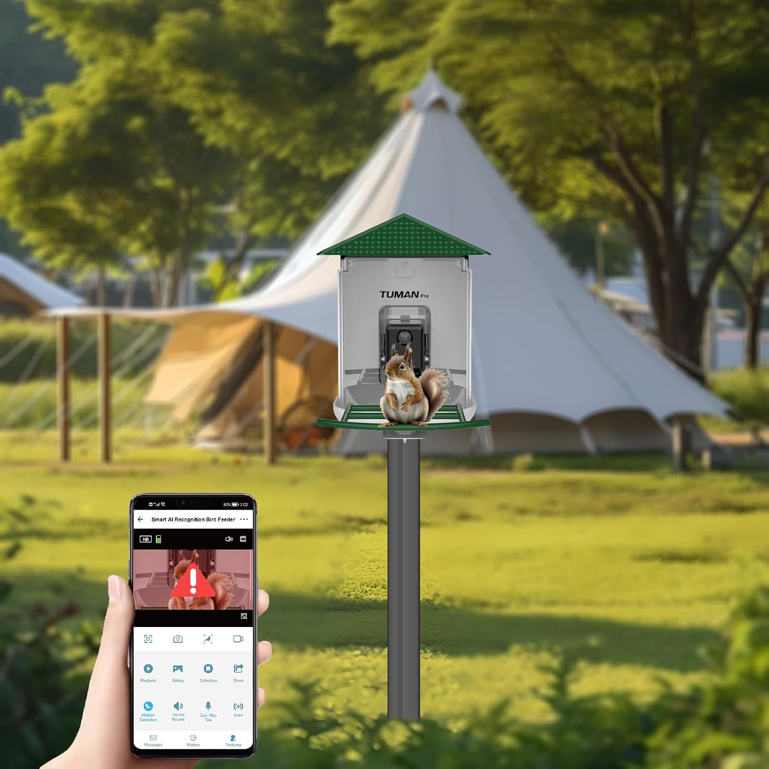 Smart Bird Feeder with Camera Solar Powered - 1080P HD WiFi Outdoor, 11000+ AI Bird Recognition, App Control, 2.4GHz WiFi, IP65 Waterproof