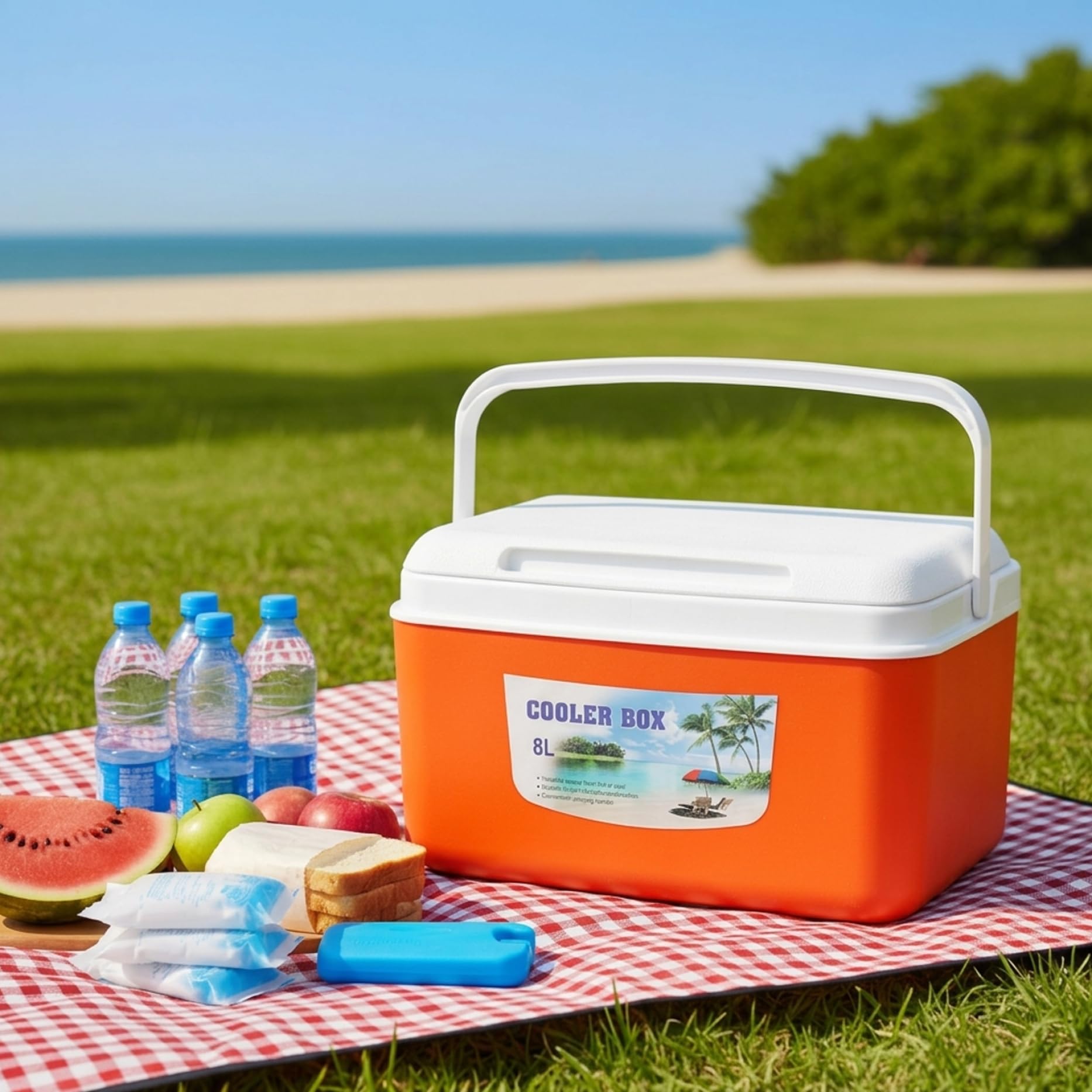 Nevera Dura de 8 litros con Bolsas de Hielo, pequeña hielera con retención de frío de 48 Horas, Nevera portátil para Exteriores, Playa, Camping y picnics, Grado alimenticio, a Prueba de Fugas, Azul