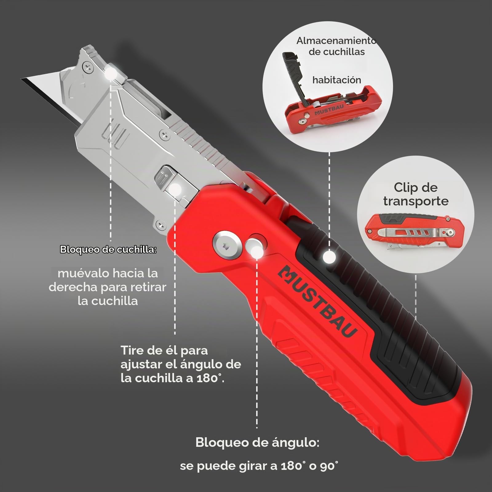 Cuchillo Plegable Profesional, Cuchillo Universal con 10 Cuchillas SK5 Adicionales, Herramienta Ideal para Cortar Aluminio (Con Cambio Rápido y Bloqueo de Cuchilla)