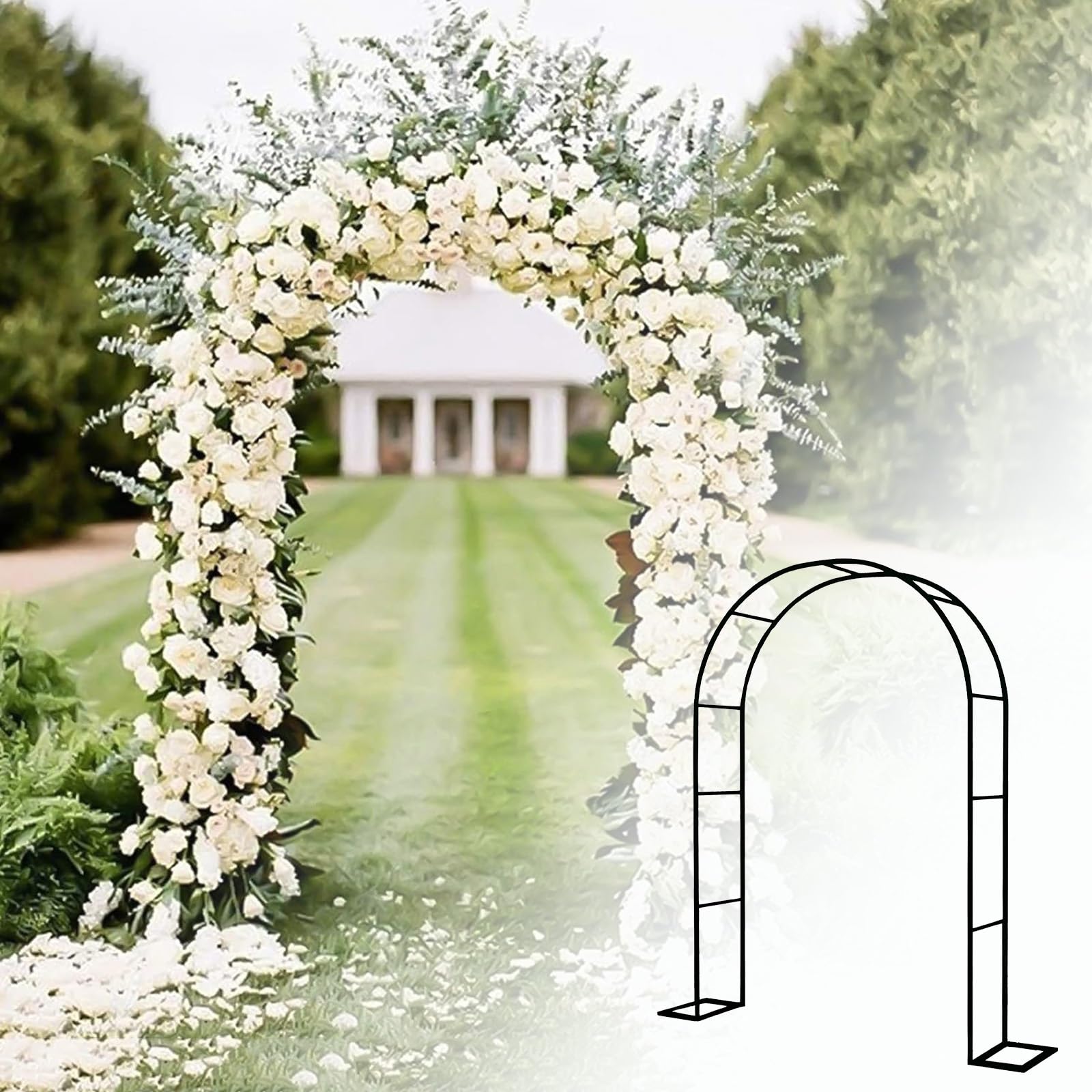 Metalowy łuk ogrodowy 200/220/230 cm duża pergola krata na wesela przyjęcia dekoracje kwiatowe róża altana ogród wsparcie wspinaczkowe (kolor: czarny rozmiar: szer. 1,8 m x wys. 2,2 m x gł. 0,2 m)