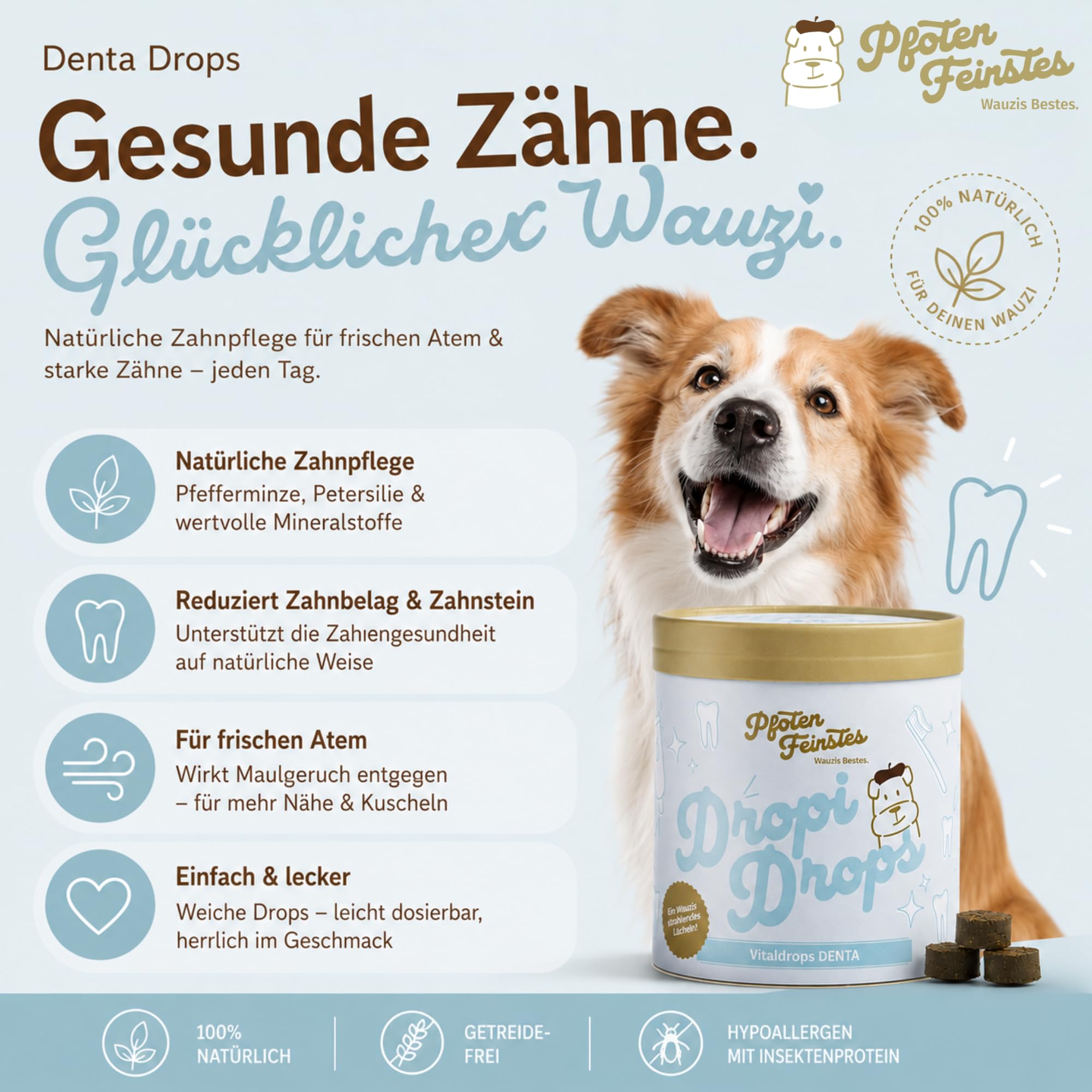 Vitaldrops pour chiens - Denta - Complément alimentaire pour dents et haleine fraîche
